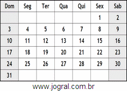 Calendário Julho Ano 2078