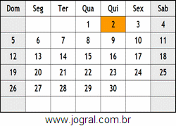 Calendário Junho Ano 2078