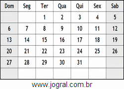 Calendário Março Ano 2078